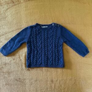John Lewis Boys 9-12 Month Cable Knit Navy Sweater with Button Detail